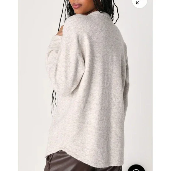 Lulus Everyday Cozy Heather Beige Knit Shacket Oversized Button-Up Sweater Small - Picture 6 of 12